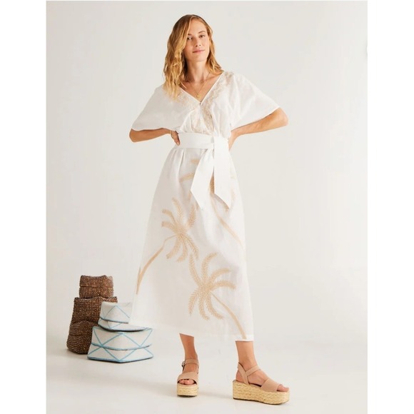 Calypso St. Barth Dresses & Skirts - NEW! Calypso St. Barth Penelope Linen Embroidered Maxi Dress White Palm S $425